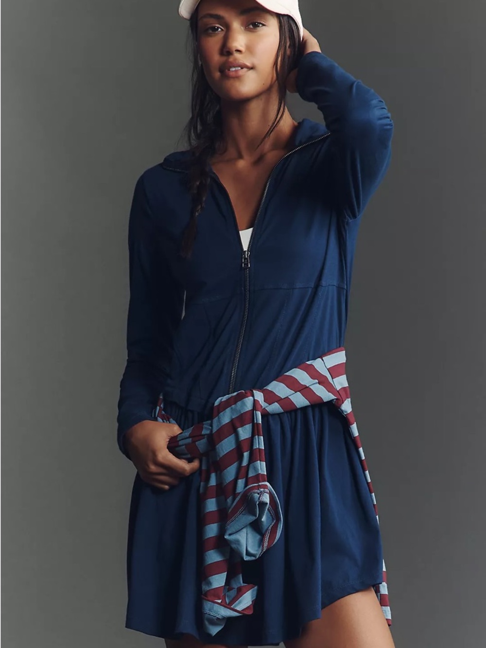 Anthropologie Daily Practice Taylor Zip Front Mini Dress Blue Long Sleeve - M